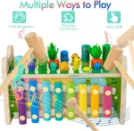 Woodmam 6 in 1 Wooden Montessori Toys for 1 Year Old Whack a Mole Game Hammering Pounding Toy with Xylophone Carrot Harvest Game Learning Developmental Toys