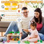 WOODMAM Wooden Montessori Toys for Toddlers, 6-in-1 Sorting & Stacking Activity Cube Cart with Elastic Bands,Carrot Harvest & Fruit Match,Learning Toys Gift for Boys Girls 1-3 Year Older