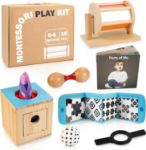 Picture of WOODMAM Montessori Toys for Babies 0-6 Months, 8 in 1 Learning Educational Sensory Toys for Newborn 0-3-6 Months, Includes Tissue Box, High Contrast Baby Toys, Spinning Drum, Teether and More